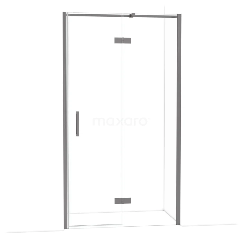 Diamond Douchedeur | 110 cm Zwart metaal Helder glas Draaideur DDB22652310ZM Glazen douchedeur met zilveren aluminium frame, strak design, ideaal voor een moderne badkamerinrichting.