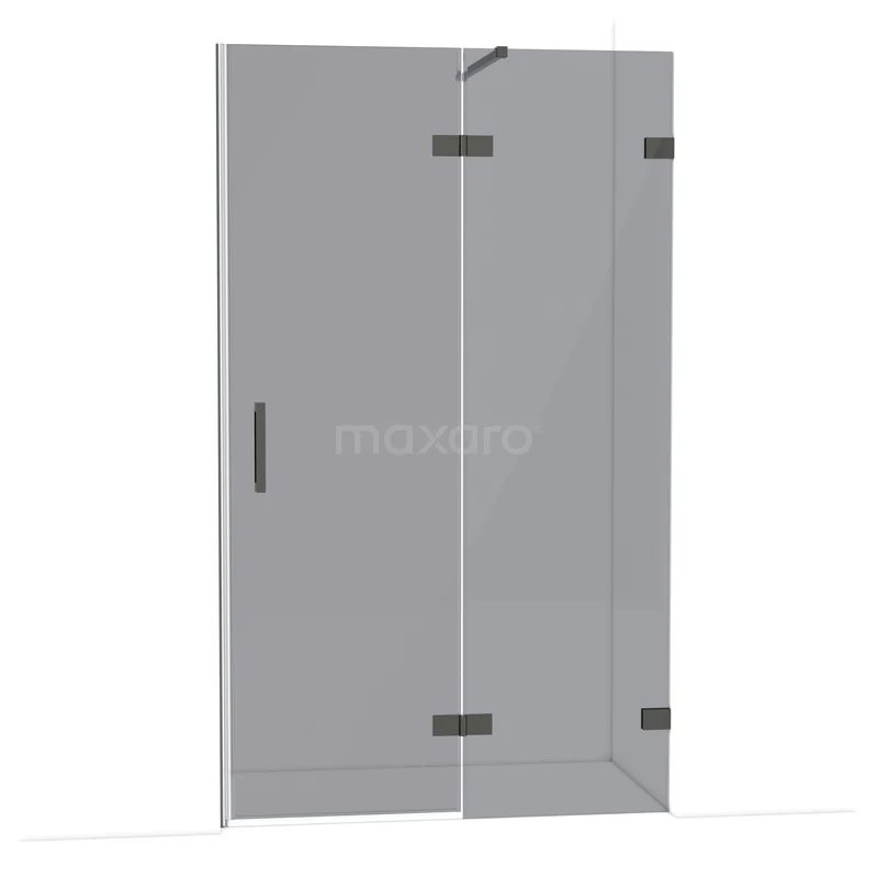 Diamond Douchedeur | 120 cm Zwart chroom Rookglas Draaideur DDB22661121BC Glazen douchedeur met mat zwarte scharnieren en handgreep, strak ontwerp passend in moderne badkamers.