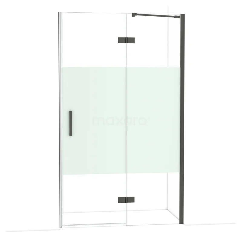 Diamond Douchedeur | 120 cm Zwart chroom Helder met matte strook Draaideur DDB22661213BCN Douchecabine met mat glazen strip, zwart frame en draaideur, modern design, ideaal voor een stijlvolle badkamer inrichting.