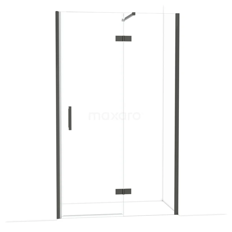 Diamond Douchedeur | 120 cm Zwart chroom Helder glas Draaideur DDB22662110BC Glazen douchewand met zwarte profielen, moderne hoekopstelling, ideaal voor een stijlvolle en functionele badkamer.