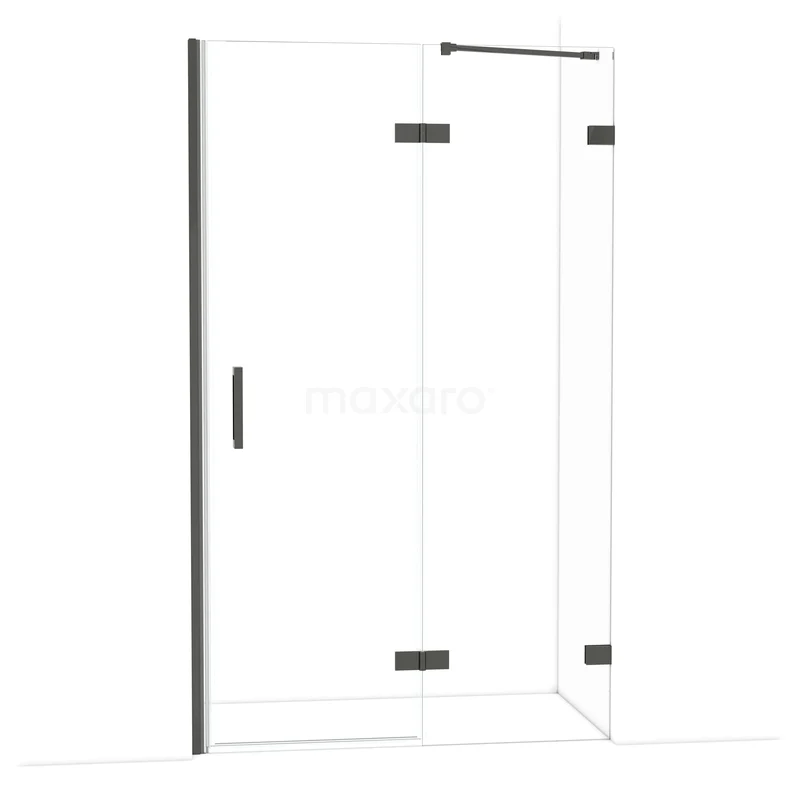 Diamond Douchedeur | 120 cm Zwart chroom Helder glas Draaideur DDB22662220BC Douchecabine met helder glas, zwart beslag en hoekinstap, ideaal voor moderne badkamers.
