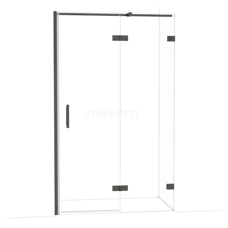 Diamond Douchedeur | 120 cm Zwart chroom Helder glas Draaideur DDB22662320BC Glazen douchecabine met zwart frame, hoekinstap en draaideur, perfect voor een moderne badkamer inrichting.