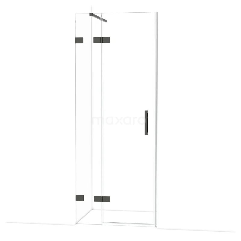 Diamond Douchedeur | 80 cm Zwart chroom Helder glas Draaideur DDB21351120BC Douchedeur met zwart mat profiel, hoekopstelling en draaideur, van gehard glas, ideaal voor een moderne badkamer.
