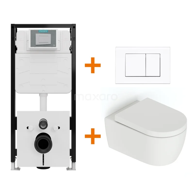 Toilet set Matte white without rim + Maxaro Flush Slim Pro concealed cistern with sound insulation TOI2531 Toilet set Matte white without rim + Maxaro Flush Slim Pro concealed cistern with sound insulation TOI2531