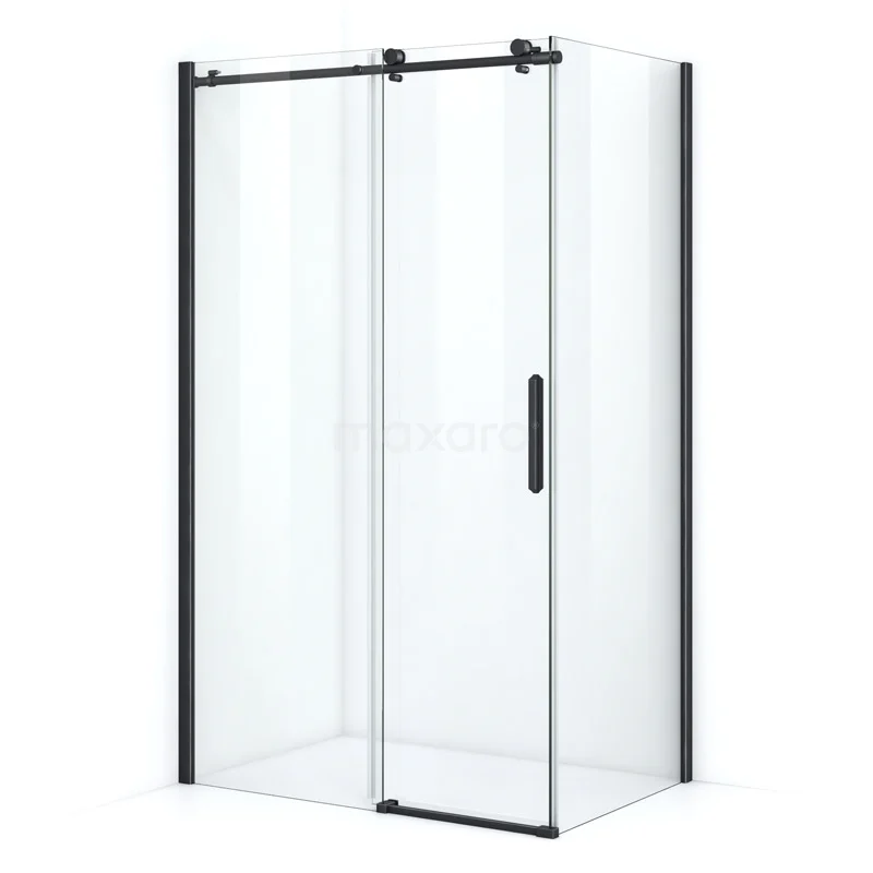 Duschkabine Crystal Allure 110x80cm aus klarem Sicherheitsglas mit Schiebetür Rundrollensystem Matt Schwarz L6120-1108M Schwarze Glas-Duschkabine mit Schiebetür, modernes Design, eckiges Modell, perfekt für eine stilvolle Badezimmergestaltung.