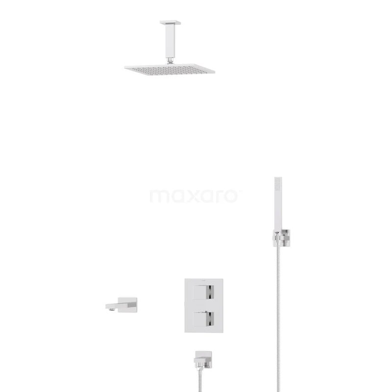 Cubic Inbouw Badkraan met regendouche | Chroom Thermostatisch DIC23-00055 Cubic Inbouw Badkraan met regendouche | Chroom Thermostatisch DIC23-00055