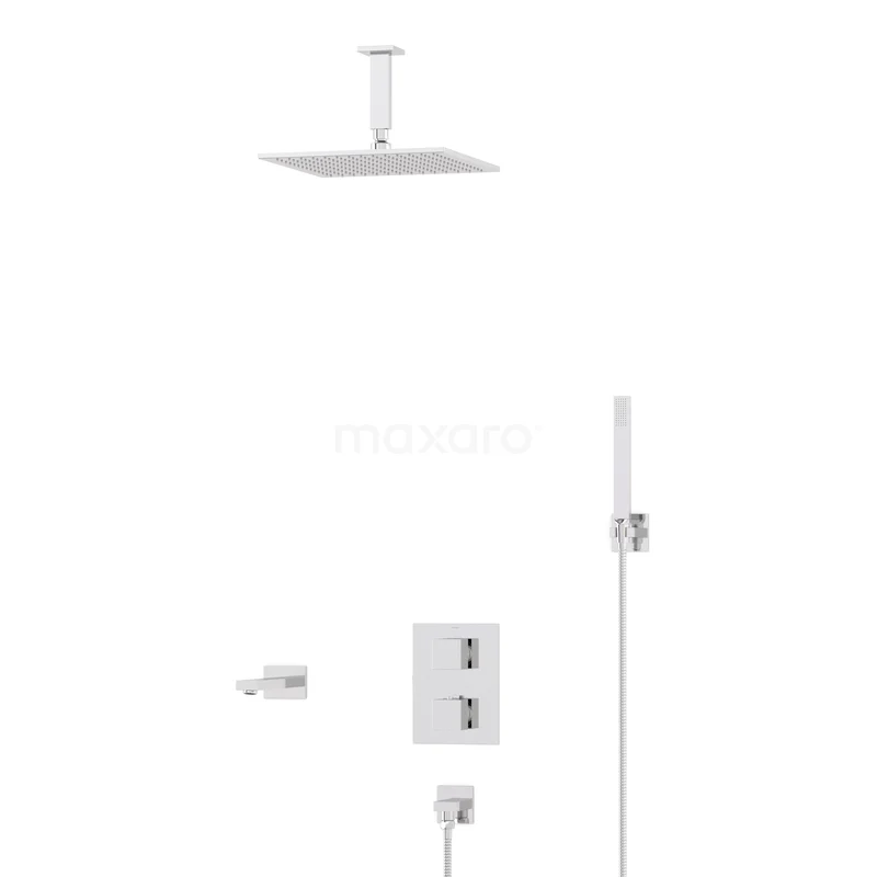 Cubic Inbouw Badkraan met regendouche | Chroom Thermostatisch DIC23-00058 Cubic Inbouw Badkraan met regendouche | Chroom Thermostatisch DIC23-00058