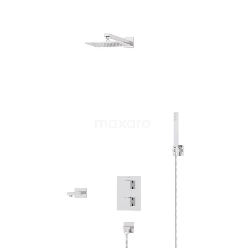 Cubic Inbouw Badkraan met regendouche | Chroom Thermostatisch DIC23-00043 Cubic Inbouw Badkraan met regendouche | Chroom Thermostatisch DIC23-00043