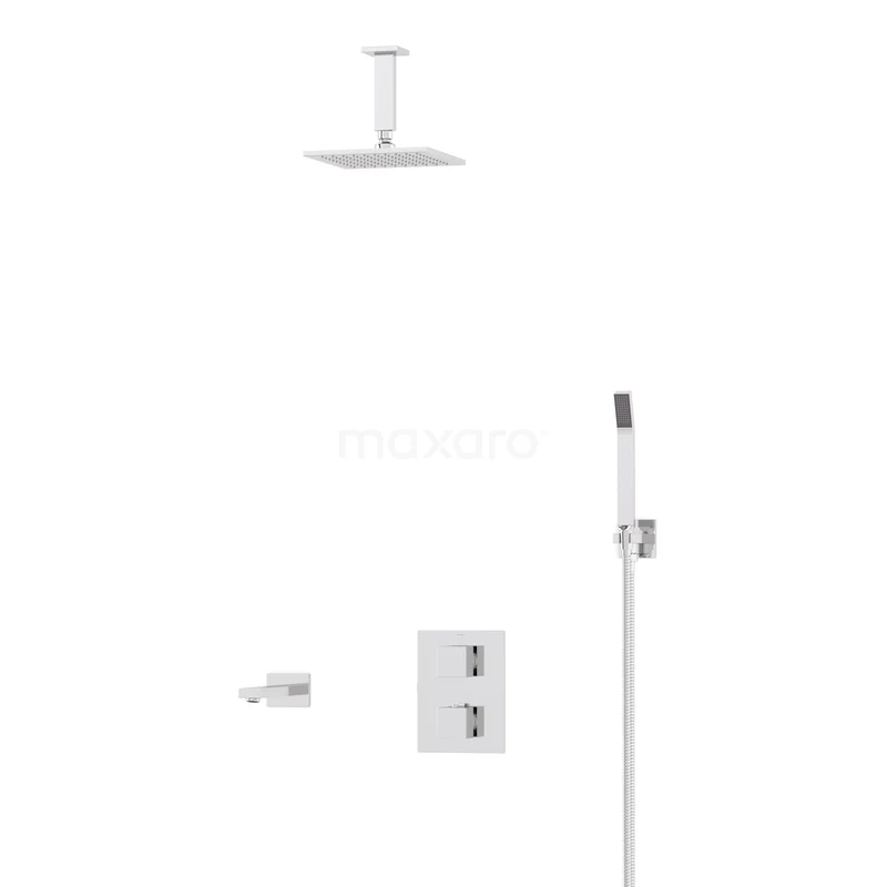 Cubic Inbouw Badkraan met regendouche | Chroom Thermostatisch DIC23-00136 Cubic Inbouw Badkraan met regendouche | Chroom Thermostatisch DIC23-00136
