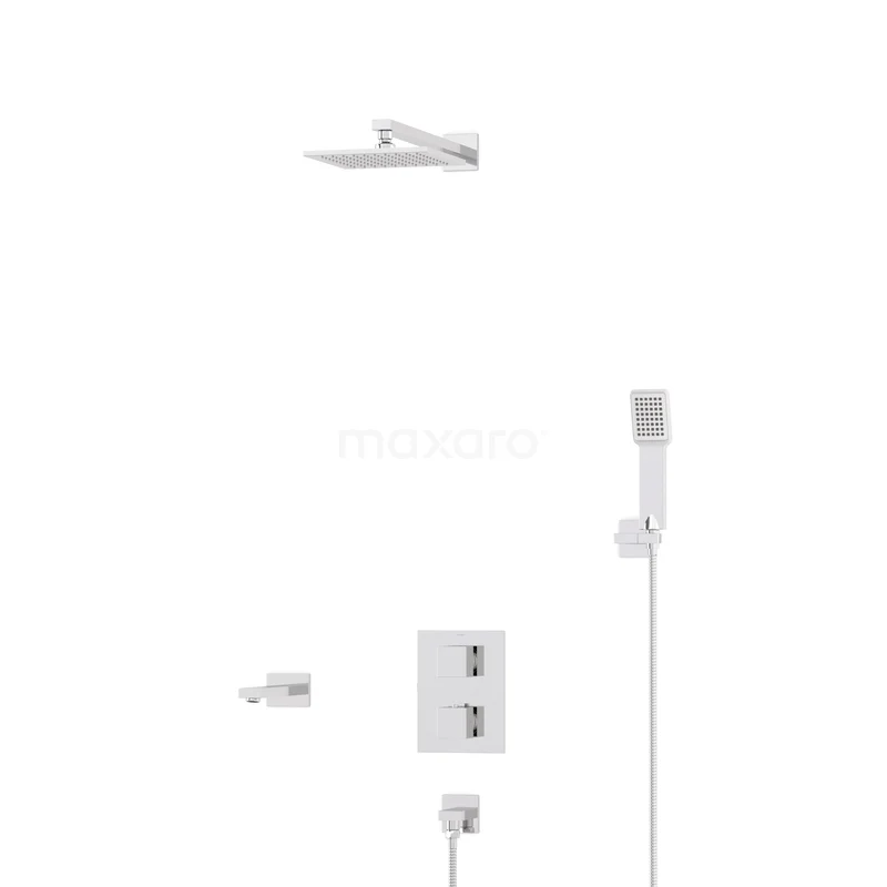 Cubic Inbouw Badkraan met regendouche | Chroom Thermostatisch DIC23-00295 Cubic Inbouw Badkraan met regendouche | Chroom Thermostatisch DIC23-00295