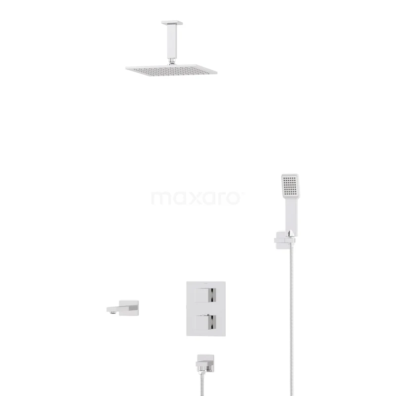 Cubic Inbouw Badkraan met regendouche | Chroom Thermostatisch DIC23-00307 Cubic Inbouw Badkraan met regendouche | Chroom Thermostatisch DIC23-00307