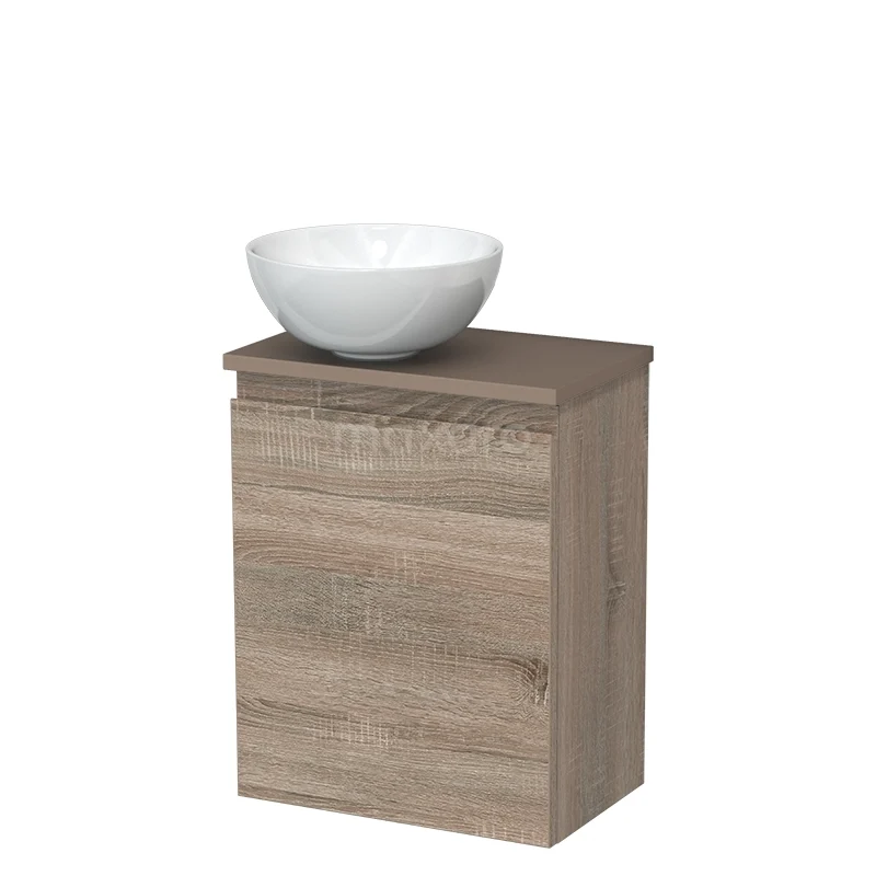 Toiletmeubel met waskom | 41 cm Eiken Greeploos front Hoogglans wit Keramiek waskom Taupe blad TMK10-14180 Toiletmeubel met waskom | 41 cm Eiken Greeploos front Hoogglans wit Keramiek waskom Taupe blad TMK10-14180
