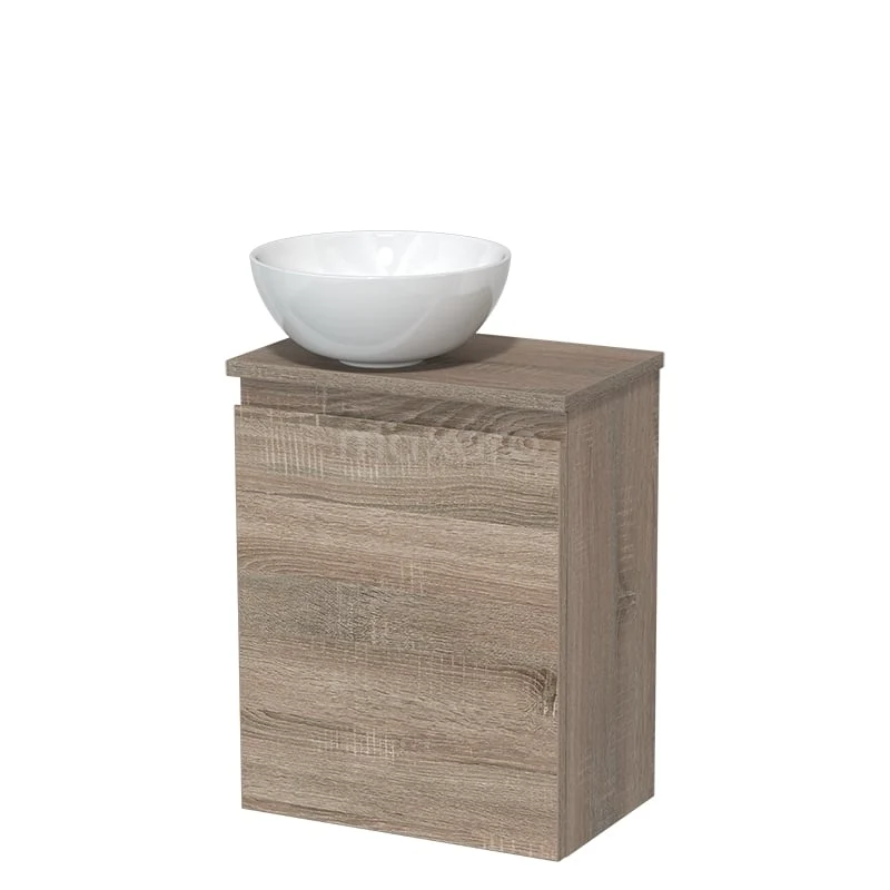 Toiletmeubel met waskom | 41 cm Eiken Greeploos front Hoogglans wit Keramiek waskom Eiken blad TMK10-14284 Toiletmeubel met waskom | 41 cm Eiken Greeploos front Hoogglans wit Keramiek waskom Eiken blad TMK10-14284