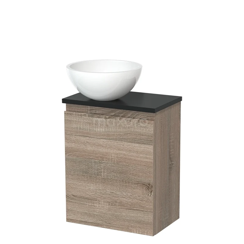 Toiletmeubel met waskom | 41 cm Eiken Greeploos front Hoogglans wit Mineraalmarmer waskom Mat zwart blad TMK10-14835 Toiletmeubel met waskom | 41 cm Eiken Greeploos front Hoogglans wit Mineraalmarmer waskom Mat zwart blad TMK10-14835