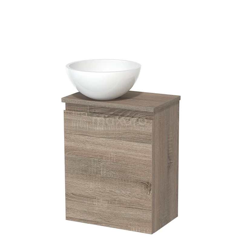 Toilet unit with wash basin | 41 cm Oak Handleless front High-gloss white Mineral marble countertop wash basin Worktop Oak TMK10-14952 Toilet unit with wash basin | 41 cm Oak Handleless front High-gloss white Mineral marble countertop wash basin Worktop Oak TMK10-14952