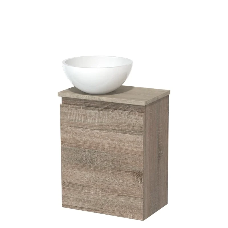 Toiletmeubel met waskom | 41 cm Eiken Greeploos front Hoogglans wit Mineraalmarmer waskom Lichtgrijs eiken blad TMK10-14965 Toiletmeubel met waskom | 41 cm Eiken Greeploos front Hoogglans wit Mineraalmarmer waskom Lichtgrijs eiken blad TMK10-14965