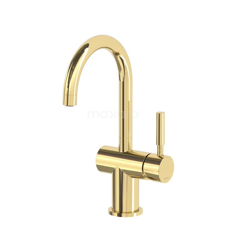 Radius Basin Mixer Tap | Shiny Light Gold | Single Lever Mixer Tap 55.003.551GLG Gold basin tap with round spout and lever control, modern design, ideal for stylish bathroom use.