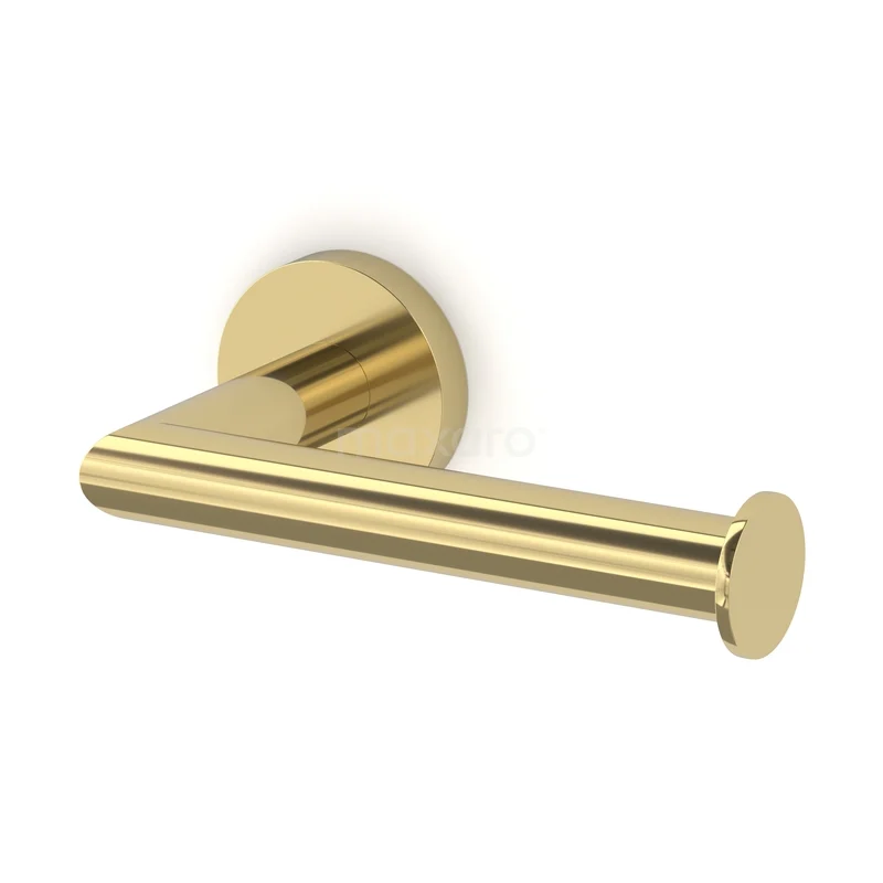 Radius Toilet Roll Holder | Shiny Light Gold 150-1103GLG Gold-coloured metal toilet roll holder with modern design, ideal for a stylish bathroom decor.