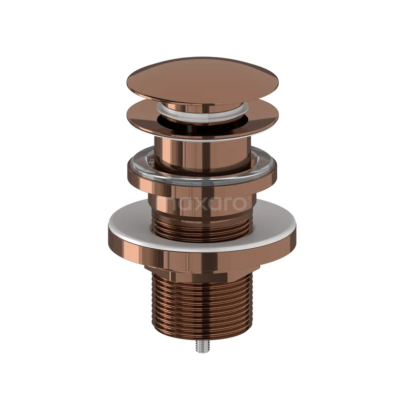 Drain Plug Lockable Glossy Copper Round 99.000.604GKP Copper click waste drain plug with a round shape, suitable for sinks and bathrooms, made of durable metal.