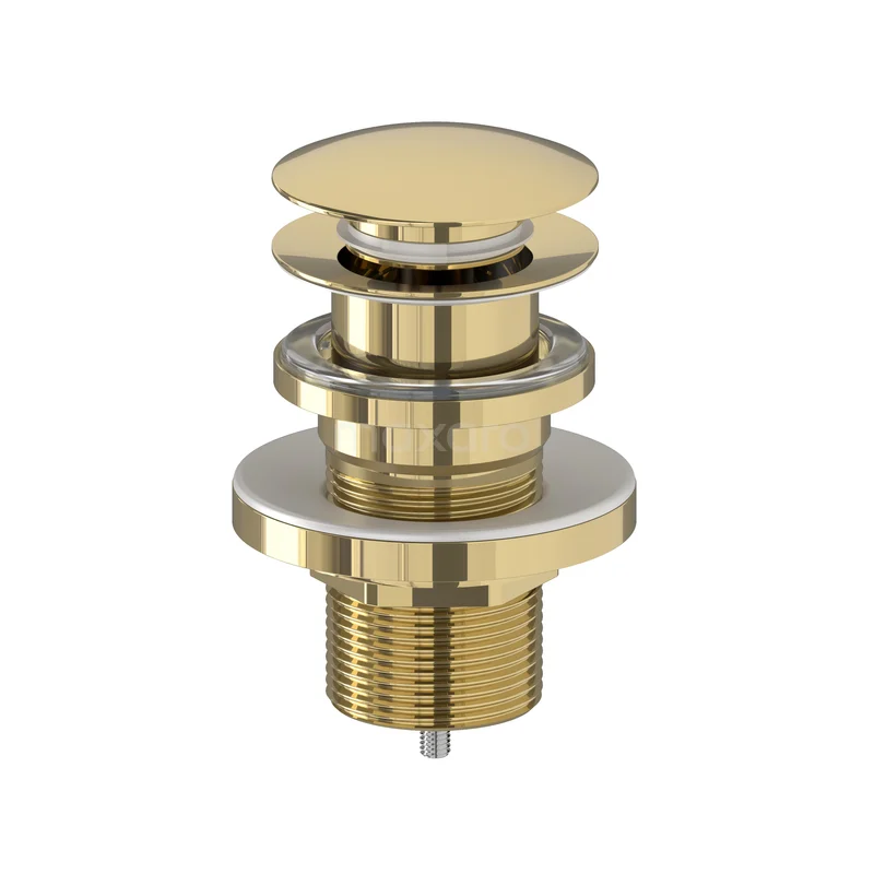 Drain Plug Lockable Glossy Light Gold Round 99.000.604GLG Messing pop-up basin plug, gold-coloured, with a round shape and glossy finish, ideal for modern bathrooms.