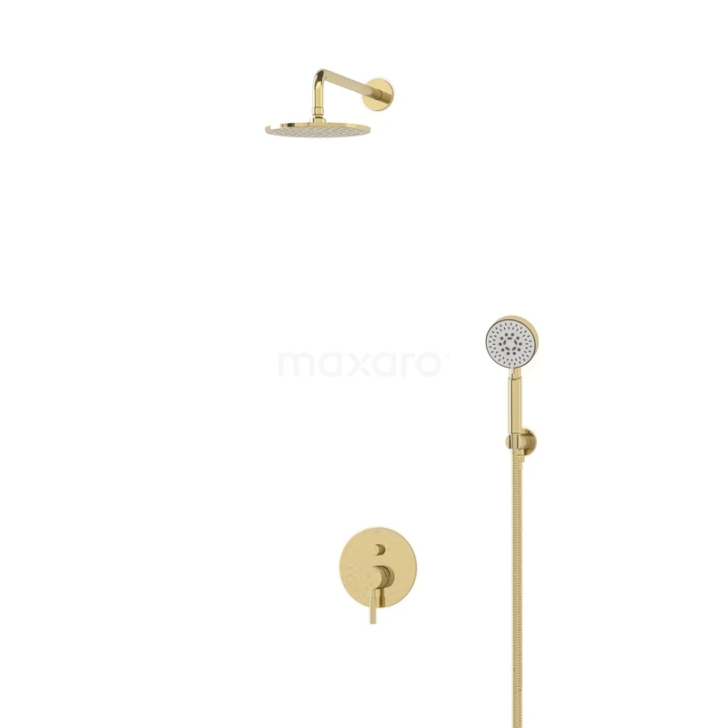 Radius Einbau Regenduschen Duschset | Glänzendes Lichtgold 20 cm Kopf Dusche Einhebel Mischbatterie BIGLG55-00111 Gold Einbau Regendusche Set mit Handbrause und runder Ausführung, geeignet für luxuriöse Bäder.