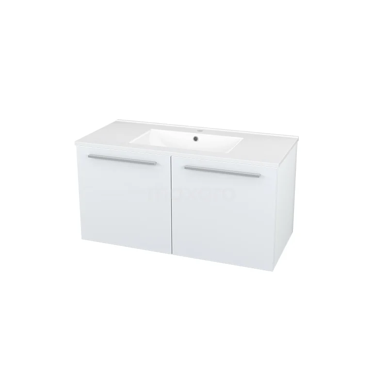 Box Badkamermeubel met wastafel | 100 cm Wit front Keramiek 2 deuren BMW27-00024