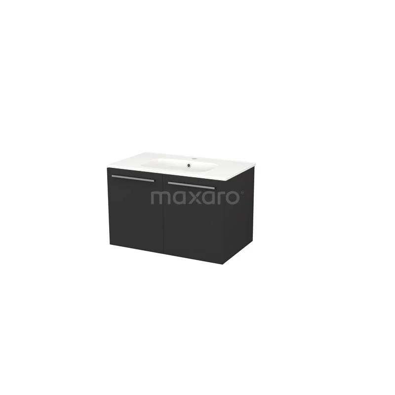 Box Badkamermeubel met wastafel | 80 cm Zwart front Keramiek 2 deuren BMW27-00011