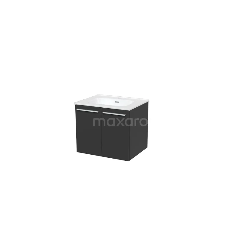 Box Badkamermeubel met wastafel | 60 cm Zwart front Keramiek 2 deuren BMW27-00002