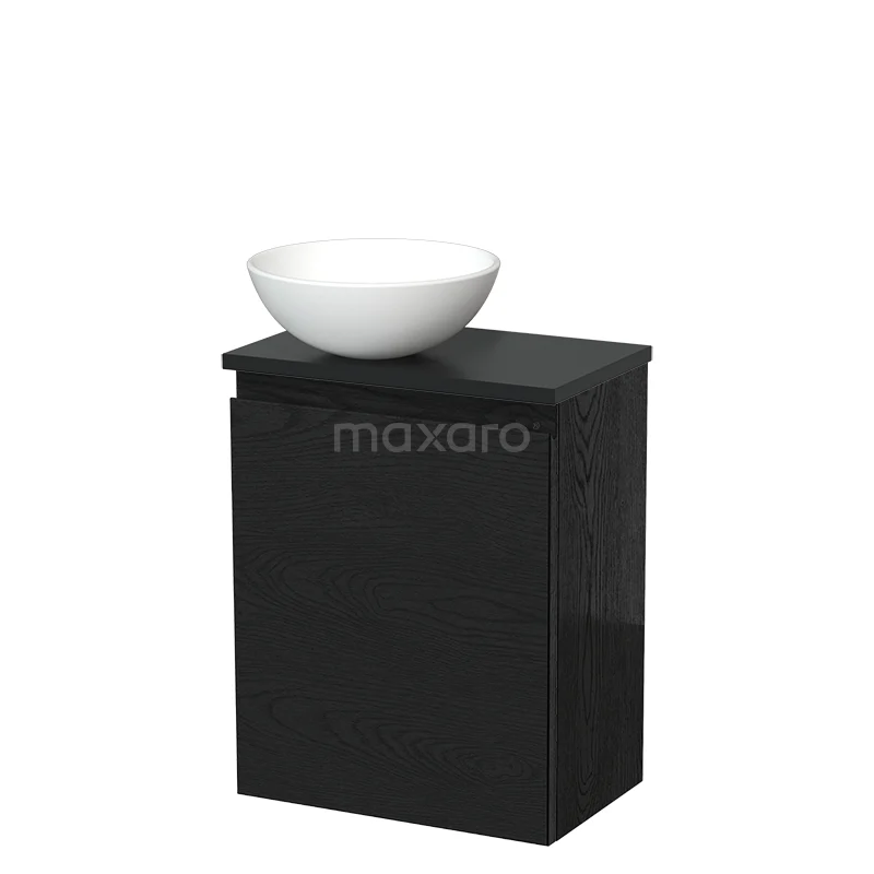 Toiletmeubel met waskom | 41 cm Zwart eiken Greeploos front Mat wit Keramiek waskom Mat zwart blad TMK10-13297 Toiletmeubel met waskom | 41 cm Zwart eiken Greeploos front Mat wit Keramiek waskom Mat zwart blad TMK10-13297