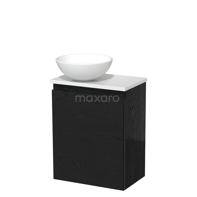 WC-Möbel mit Aufsatzwaschbecken | 41 cm Schwarze Eiche Grifflose Front Matt Weiß Keramik Aufsatzwaschbecken Hochglanz Weiß Platte TMK10-13323 WC-Möbel mit Aufsatzwaschbecken | 41 cm Schwarze Eiche Grifflose Front Matt Weiß Keramik Aufsatzwaschbecken Hochglanz Weiß Platte TMK10-13323