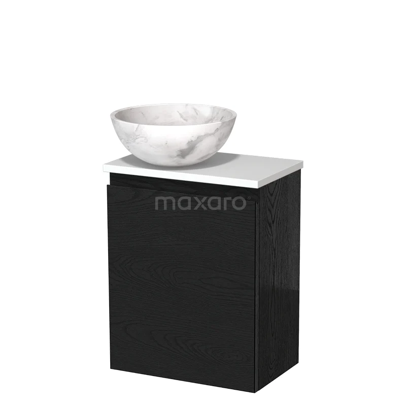 Toilet unit with countertop wash basin | 41 cm Black oak Handleless front White marble Natural stone worktop Matte white worktop TMK10-13340 Toilet unit with countertop wash basin | 41 cm Black oak Handleless front White marble Natural stone worktop Matte white worktop TMK10-13340