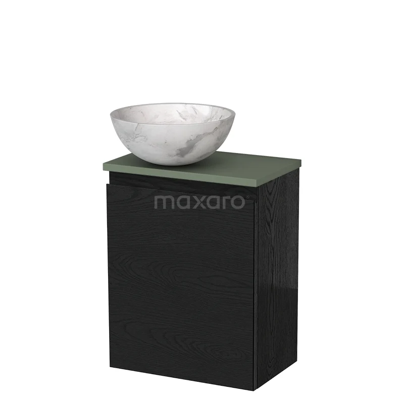 Toiletmeubel met waskom | 41 cm Zwart eiken Greeploos front Wit marmer Natuursteen waskom Saliegroen blad TMK10-13379 Toiletmeubel met waskom | 41 cm Zwart eiken Greeploos front Wit marmer Natuursteen waskom Saliegroen blad TMK10-13379