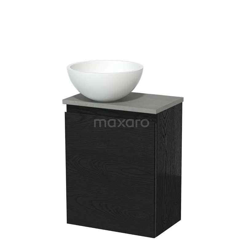 Toilet unit with countertop wash basin | 41 cm Black oak Handleless front Matte white Solid surface wash basin Light grey concrete worktop TMK10-13481 Toilet unit with countertop wash basin | 41 cm Black oak Handleless front Matte white Solid surface wash basin Light grey concrete worktop TMK10-13481