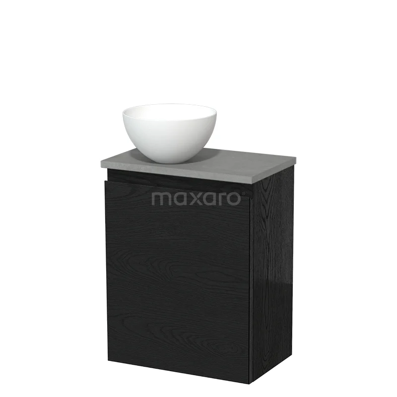 Toilet unit with countertop wash basin | 41 cm Black oak Handleless front Matte white Solid surface wash basin Light grey concrete worktop TMK10-13482 Toilet unit with countertop wash basin | 41 cm Black oak Handleless front Matte white Solid surface wash basin Light grey concrete worktop TMK10-13482