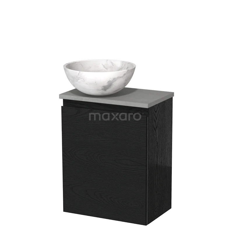 Countertop wash basin | 41 cm Black oak Handleless front White marble Natural stone worktop Light grey concrete worktop TMK10-13483 Countertop wash basin | 41 cm Black oak Handleless front White marble Natural stone worktop Light grey concrete worktop TMK10-13483