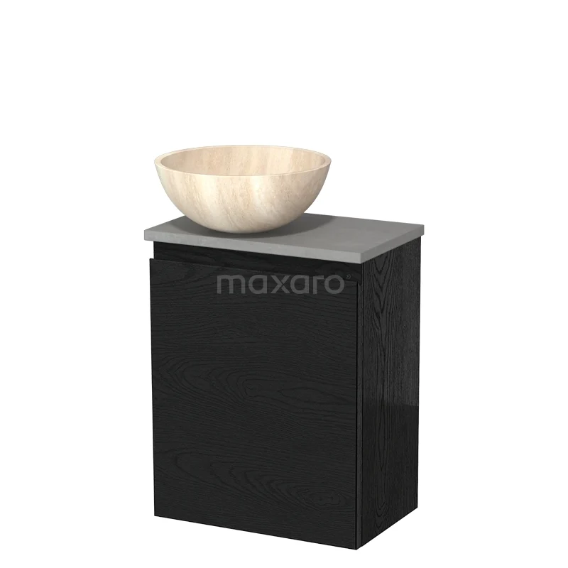 Toilet unit with countertop wash basin | 41 cm Black oak Handleless front Travertine Natural stone countertop basin Light grey concrete worktop TMK10-13484 Toilet unit with countertop wash basin | 41 cm Black oak Handleless front Travertine Natural stone countertop basin Light grey concrete worktop TMK10-13484