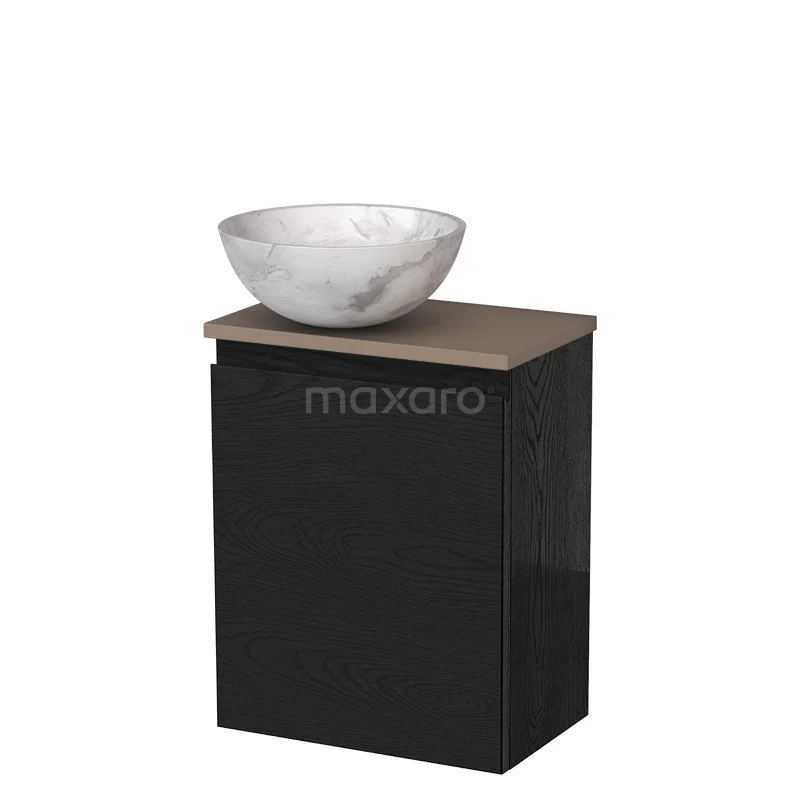 Toilet unit with wash basin | 41 cm Black oak Handleless front White marble Natural stone countertop wash basin Taupe worktop TMK10-13509 Toilet unit with wash basin | 41 cm Black oak Handleless front White marble Natural stone countertop wash basin Taupe worktop TMK10-13509