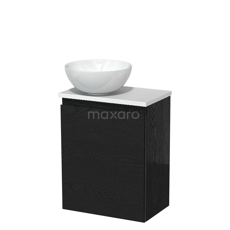 Toiletmeubel met waskom | 41 cm Zwart eiken Greeploos front Hoogglans wit Keramiek waskom Hoogglans wit blad TMK10-13541 Toiletmeubel met waskom | 41 cm Zwart eiken Greeploos front Hoogglans wit Keramiek waskom Hoogglans wit blad TMK10-13541