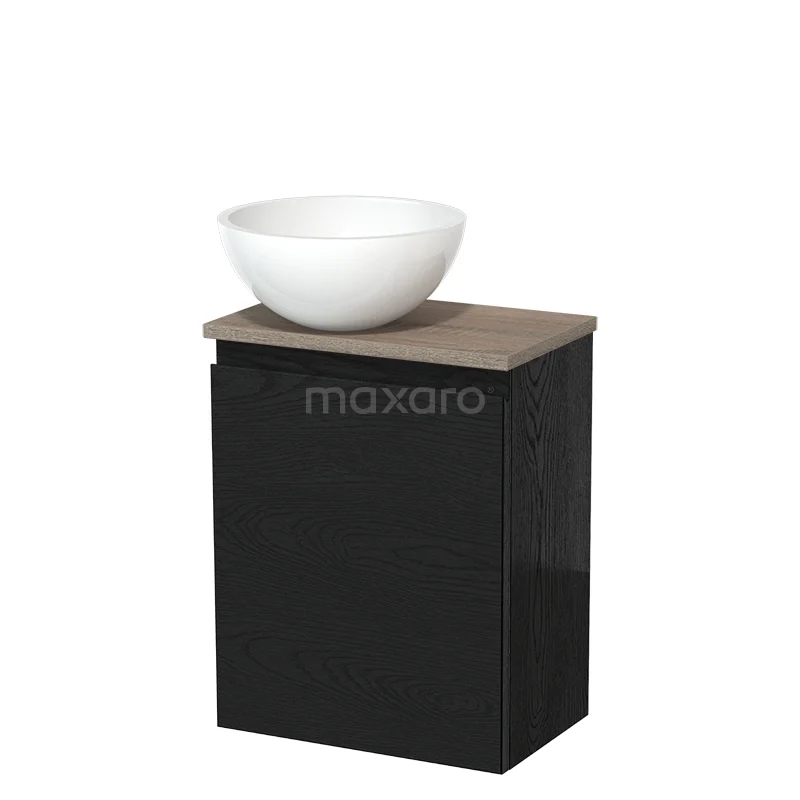 Toiletmeubel met waskom | 41 cm Zwart eiken Greeploos front Hoogglans wit Mineraalmarmer waskom Eiken blad TMK10-13623 Toiletmeubel met waskom | 41 cm Zwart eiken Greeploos front Hoogglans wit Mineraalmarmer waskom Eiken blad TMK10-13623