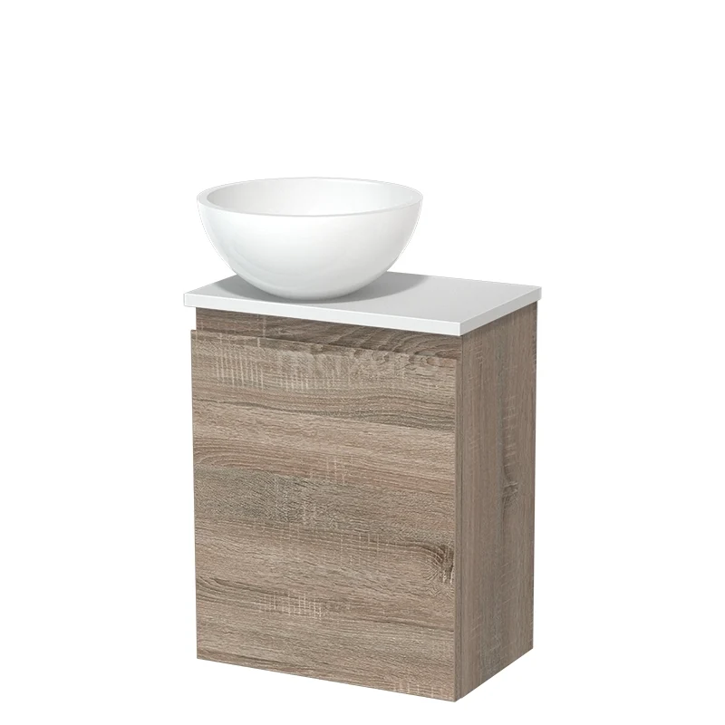 Toiletmeubel met waskom | 41 cm Eiken Greeploos front Hoogglans wit Mineraalmarmer waskom Mat wit blad TMK10-14221 Toiletmeubel met waskom | 41 cm Eiken Greeploos front Hoogglans wit Mineraalmarmer waskom Mat wit blad TMK10-14221