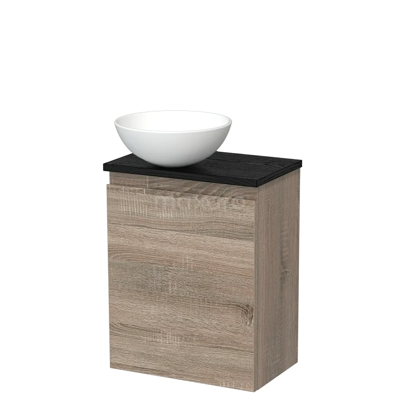 Toilet unit with countertop wash basin | 41 cm Oak Handleless front Matte white Ceramic basin Black oak worktop TMK10-14263 Toilet unit with countertop wash basin | 41 cm Oak Handleless front Matte white Ceramic basin Black oak worktop TMK10-14263