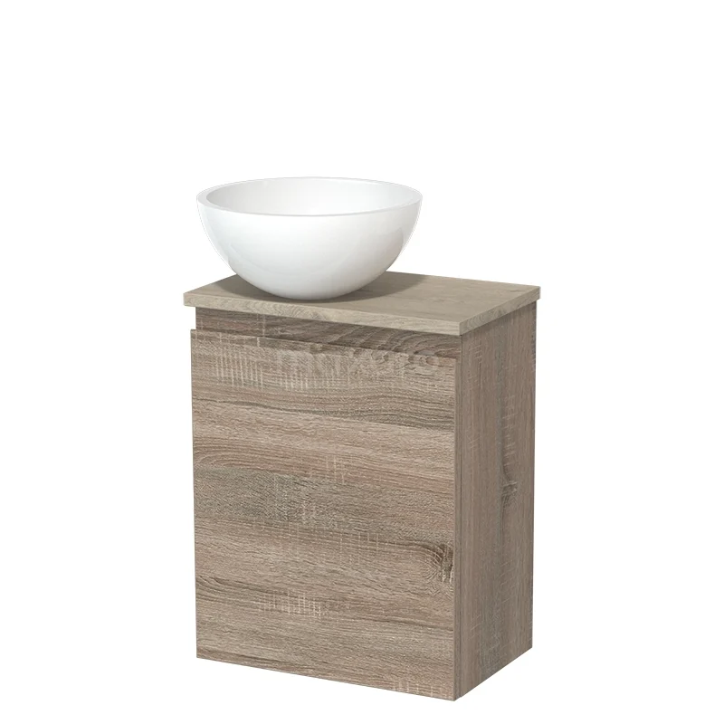 Toiletmeubel met waskom | 41 cm Eiken Greeploos front Hoogglans wit Mineraalmarmer waskom Lichtgrijs eiken blad TMK10-14299 Toiletmeubel met waskom | 41 cm Eiken Greeploos front Hoogglans wit Mineraalmarmer waskom Lichtgrijs eiken blad TMK10-14299