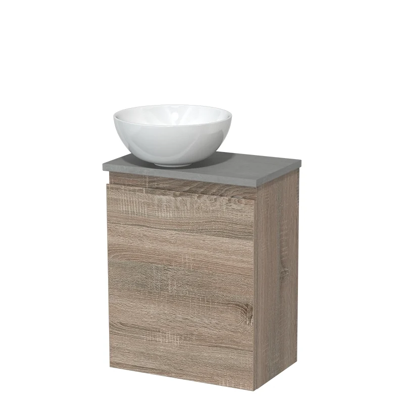 Toiletmeubel met waskom | 41 cm Eiken Greeploos front Hoogglans wit Keramiek waskom Lichtgrijs beton blad TMK10-14365 Toiletmeubel met waskom | 41 cm Eiken Greeploos front Hoogglans wit Keramiek waskom Lichtgrijs beton blad TMK10-14365