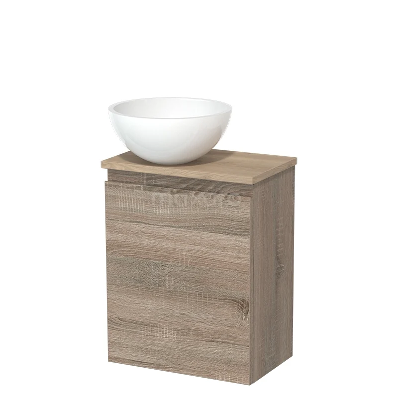 Toiletmeubel met waskom | 41 cm Eiken Greeploos front Hoogglans wit Mineraalmarmer waskom Lichtbruin eiken blad TMK10-14978 Toiletmeubel met waskom | 41 cm Eiken Greeploos front Hoogglans wit Mineraalmarmer waskom Lichtbruin eiken blad TMK10-14978