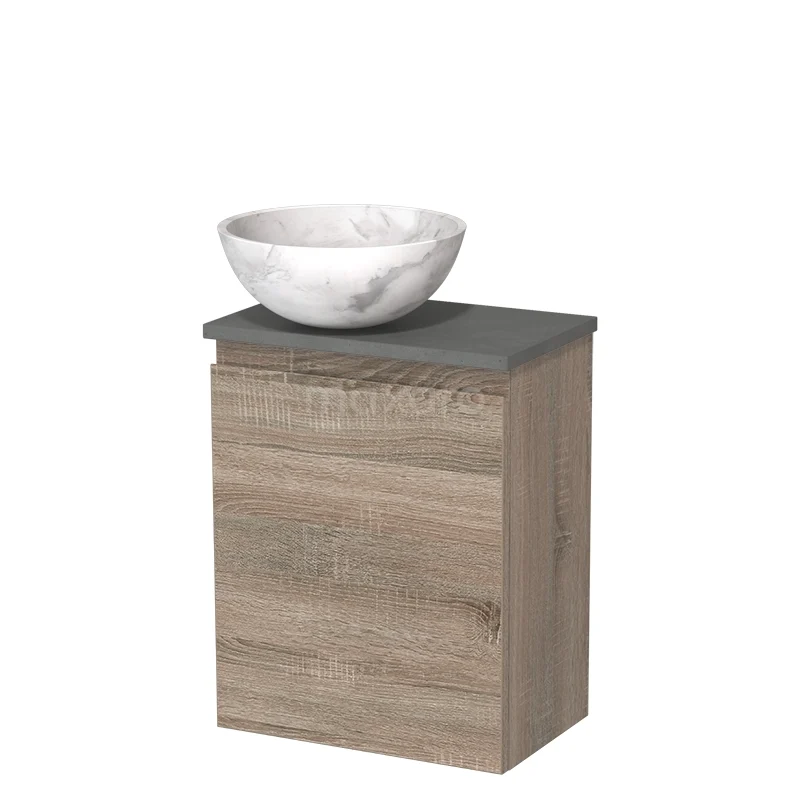 Toiletmeubel met waskom | 41 cm Eiken Greeploos front Wit marmer Natuursteen waskom Donkergrijs beton blad TMK10-15053 Toiletmeubel met waskom | 41 cm Eiken Greeploos front Wit marmer Natuursteen waskom Donkergrijs beton blad TMK10-15053
