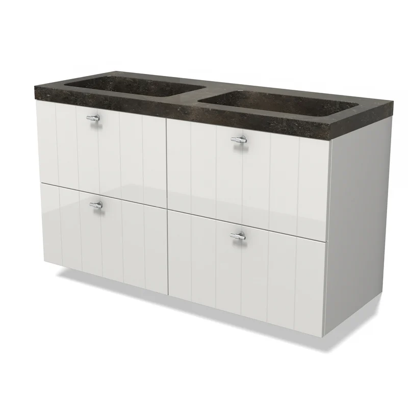 Modulo Badkamermeubel met wastafel | 120 cm Hoogglans wit Lamel front Natuursteen 4 lades BMW18-01174 Modulo Badkamermeubel met wastafel | 120 cm Hoogglans wit Lamel front Natuursteen 4 lades BMW18-01174