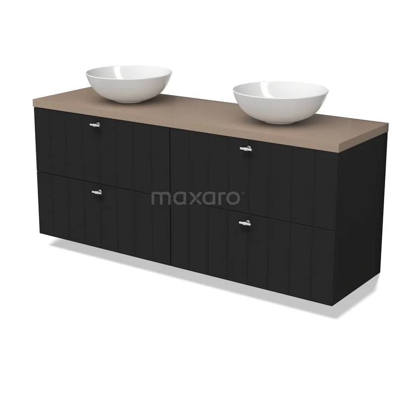 Modulo Plato Badkamermeubel voor waskom | 160 cm Mat zwart Lamel front Taupe blad 4 lades BMK18-01641 Modulo Plato Badkamermeubel voor waskom | 160 cm Mat zwart Lamel front Taupe blad 4 lades BMK18-01641