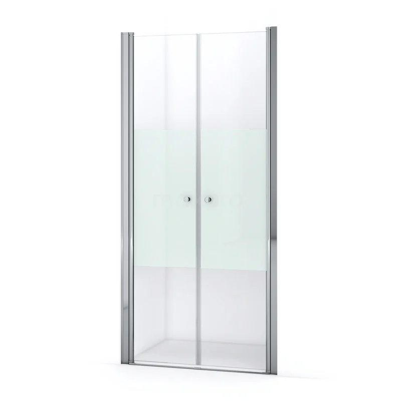 Duschtür Zircon Comfort 90cm aus klarem Sicherheitsglas mit mattem Streifen Chrom S0412-0900N Glasene Duschtür mit Schiebesystem, silberfarbenes Aluminiumrahmen, ideal für moderne Bäder.