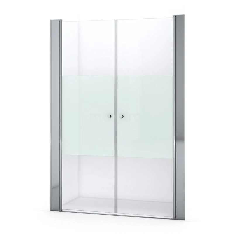 Zircon Comfort Duschtür | 145 cm Chrom Klar mit matter Streifen Pendeltür S0432-1450N Glas Duschtür mit satiniertem Glas und Aluminiumrahmen, geeignet für moderne Bäder; elegantes und platzsparendes Design.