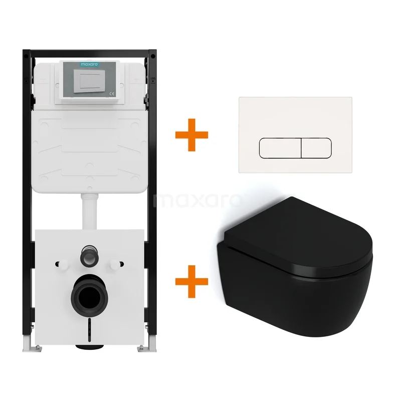 Toiletset Mat zwart zonder Spoelrand + Maxaro Flush Slim Pro inbouwreservoir met geluidsisolatie TOI4338 TOI4338_Hw.jpg